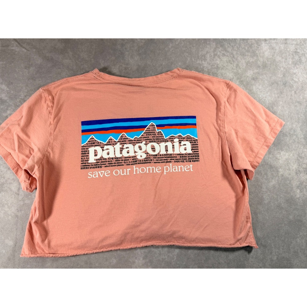 Patagonia Womens Organic Cotton Crop Top Save Our Home Planet Coral Pink Small